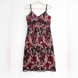 White House Black Market Burgundy and Pink Lace Chemise